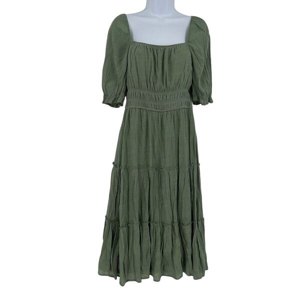 Trixxi Milkmaid Prairie Dress Sz L Sage Cottagecore Tiered Romantic Midi Boho - Picture 2 of 11